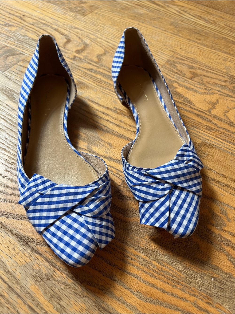 Womens Blue Gingham Knot Front Flats Talbots 9 1/2